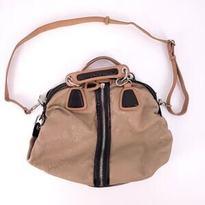 Cynthia Rowley Leather Shoulder Bag Brown Black silver zipper Medium